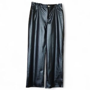New Black Faux Leather Wide Leg Pants Sz Large